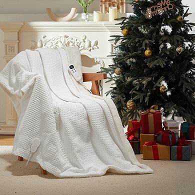 10H Timer 6-Temp Heat Levels Waffle Weave Comfort Electric Blanket