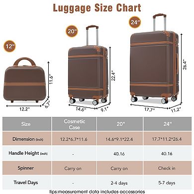 Whisen 3-Piece Hardshell Luggage Set with Cosmetic Case & TSA Lock