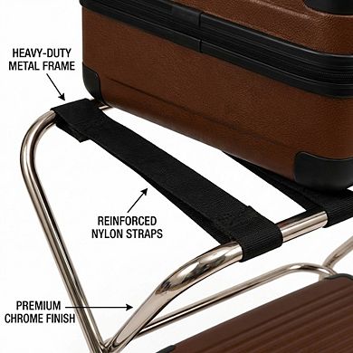 USTECH Foldable Double-Tier Metal Luggage Rack with Shelf for Guest Room (26.5"x24"x3.5")