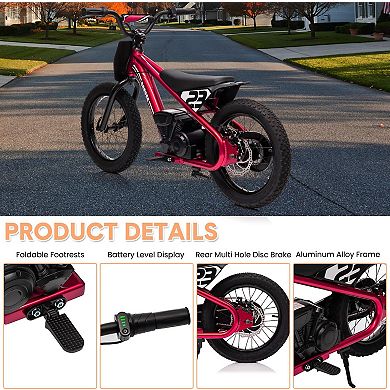 16” Kids Electric Dirt Bike, 360W Motor, Adjustable Speeds 6.84-15.53 MPH, 24V Detachable Battery