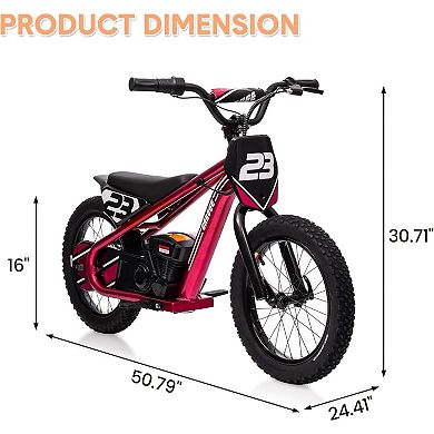 16” Kids Electric Dirt Bike, 360W Motor, Adjustable Speeds 6.84-15.53 MPH, 24V Detachable Battery