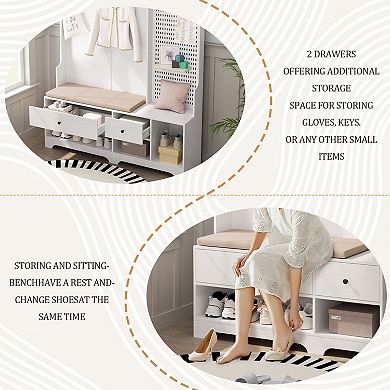 Multi-purpose Hallway Hall Tree, White