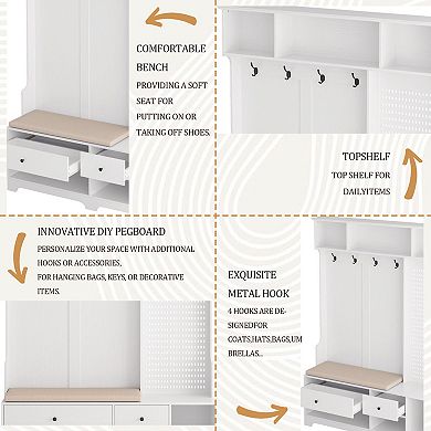 Multi-purpose Hallway Hall Tree, White