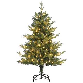 4ft Pre-Lit Small Artificial Xmas Tree with 150 LED Lights, 265 Branch Tips, Metal Foldable Base