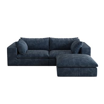 Whisen 39.8'' Corduroy Fabric Cloud Sofa Loveseat Deep Seat Couch with Ottoman