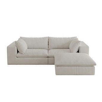 Whisen 39.8'' Corduroy Fabric Cloud Sofa Loveseat Deep Seat Couch with Ottoman
