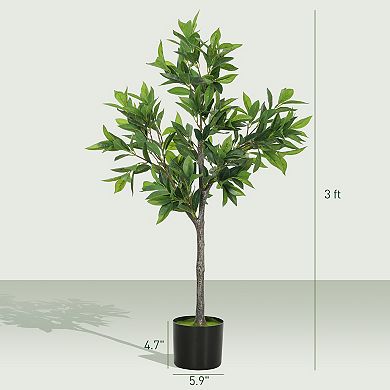 HOMCOM Potted Fake Plant with 345 PEVA Leaves, Lifelike Laurel Tree