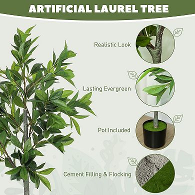 HOMCOM Potted Fake Plant with 345 PEVA Leaves, Lifelike Laurel Tree