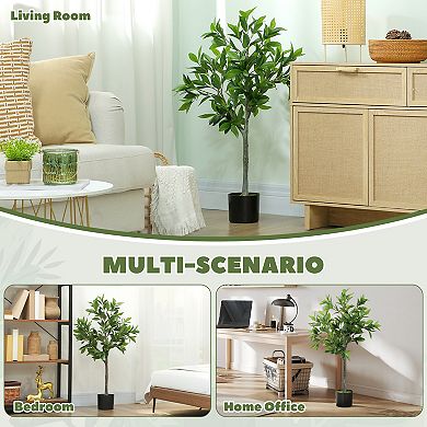 HOMCOM Potted Fake Plant with 345 PEVA Leaves, Lifelike Laurel Tree