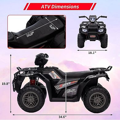 12V Kids Ride-On ATV for 3+ Years, Dual Speed Adjustment, One Button Start, LED & Music