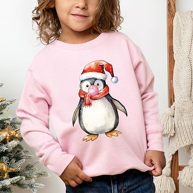 Watercolor Penguin Bubblegum - Toddler Graphic Sweatshirt