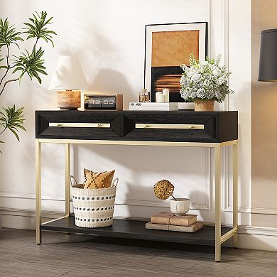 Whisen Entryway Table, Console Table with 2 Drawers, Retro Hallway Table with Geometric Design
