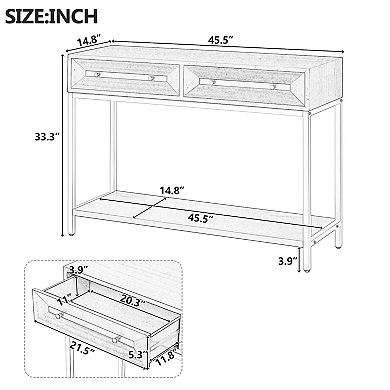 Whisen Entryway Table, Console Table with 2 Drawers, Retro Hallway Table with Geometric Design