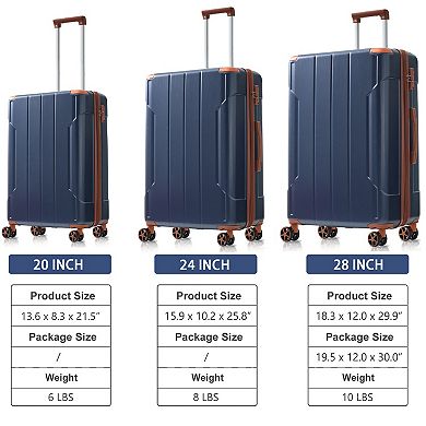 Whisen 3-Piece ABS Hardshell Luggage Suitcase Set with Double Spinner Wheels & TSA Lock(20"/24"/28")
