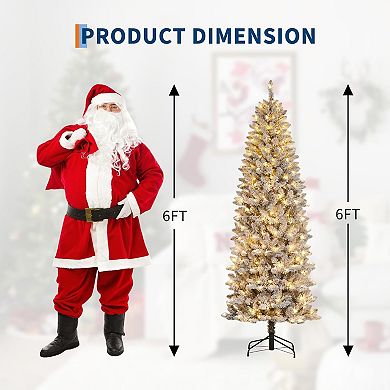 Pencil Christmas Tree, Pre-Lit Frosted Artificial Tree, Skinny Xmas Trees Holiday Decor,w/LED Light