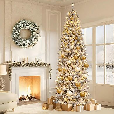Pencil Christmas Tree, Pre-Lit Frosted Artificial Tree, Skinny Xmas Trees Holiday Decor,w/LED Light