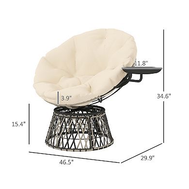 Outsunny 39inch Outdoor Swivel Chair with Side Tray, Overstuffed Papasan Chair