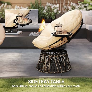 Outsunny 39inch Outdoor Swivel Chair with Side Tray, Overstuffed Papasan Chair