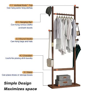 Solid Wood Coat Rack, Walnut，61.4"H