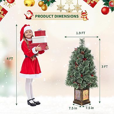 3ft Pre-Lit Small Tabletop Christmas Tree with 70 LED Lights and Retro Pot