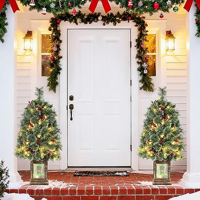 3ft Pre-Lit Small Tabletop Christmas Tree with 70 LED Lights and Retro Pot