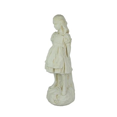 Alice in Wonderland Antique White Finish Solid Cement Statue 19.5 Inches High