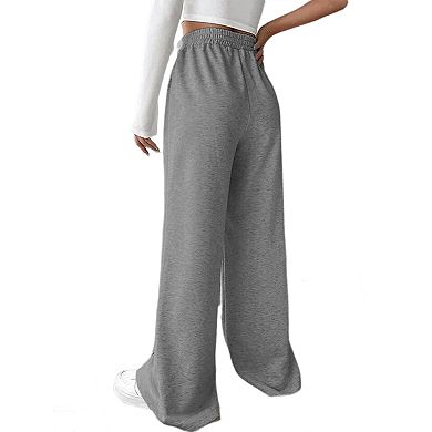 Women's High Waisted Wide Leg Sweatpants with Pockets Pleated Elastic Waist Casual Loose Yoga Pants