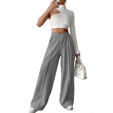 Women's High Waisted Wide Leg Sweatpants with Pockets Pleated Elastic Waist Casual Loose Yoga Pants