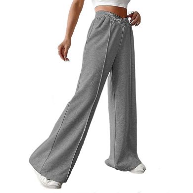 Women's High Waisted Wide Leg Sweatpants with Pockets Pleated Elastic Waist Casual Loose Yoga Pants