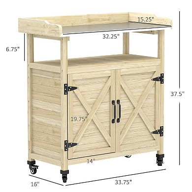 Outsunny Outdoor Potting Bench with Storage, Wheels