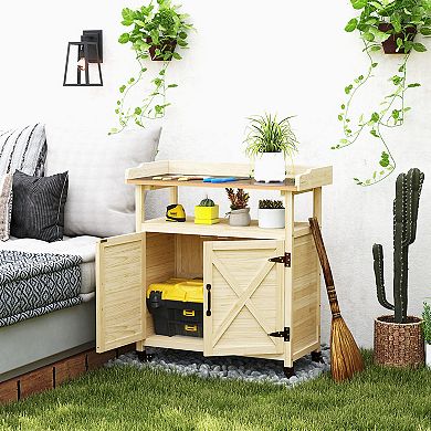 Outsunny Outdoor Potting Bench with Storage, Wheels