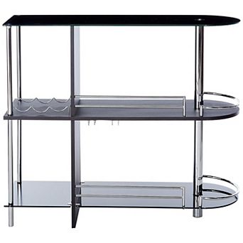 Kings Brand Furniture Bar Table with Two Tempered Glass Shelves and Wine Rack