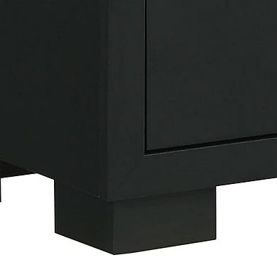 Amey 2 Drawer Nightstand, White Marble Trim, Black Wood