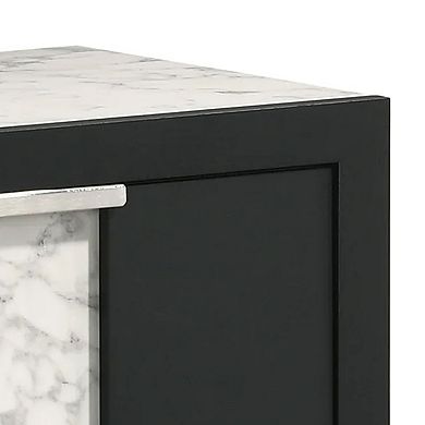 Amey 2 Drawer Nightstand, White Marble Trim, Black Wood