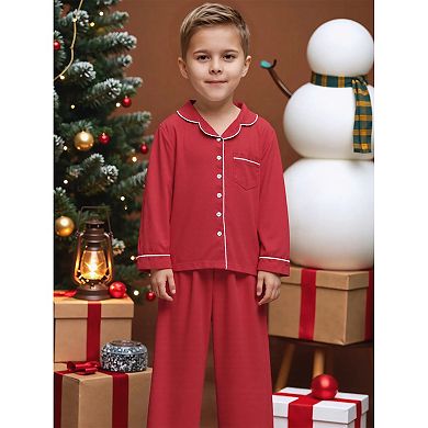 Children's Matching Button Down Long Sleeve Top with Pants Family Pajama Sets