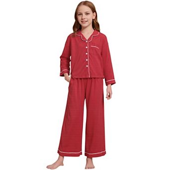 Children's Matching Button Down Long Sleeve Top with Pants Family Pajama Sets