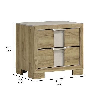 Amey Nightstand with 2 Drawers, White Trim and Driftwood Brown Finish