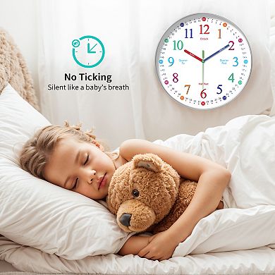 Silent Wall Clock, Non Ticking, Battery-Powered, Ideal for Teaching Time and Stylish Decor, 12 Inch