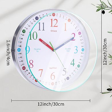 Silent Wall Clock, Non Ticking, Battery-Powered, Ideal for Teaching Time and Stylish Decor, 12 Inch