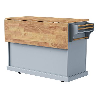 Whisen Large Kitchen Island with Rubber Wood Drop Leaf