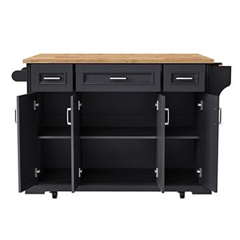 Whisen Large Kitchen Island with Rubber Wood Drop Leaf