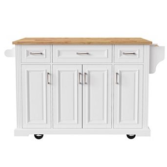 Whisen Large Kitchen Island with Rubber Wood Drop Leaf