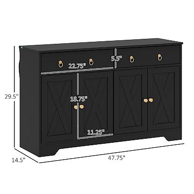 HOMCOM Kitchen Storage Sideboard, Buffet Cabinet with Barn Doors