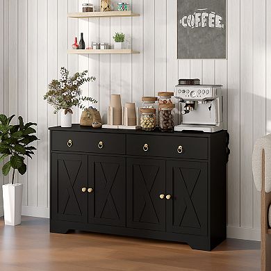 HOMCOM Kitchen Storage Sideboard, Buffet Cabinet with Barn Doors
