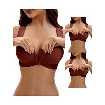 3 Packs Women's Front Closure Push Up Wirefree Wide Straps U Back Tank Bras