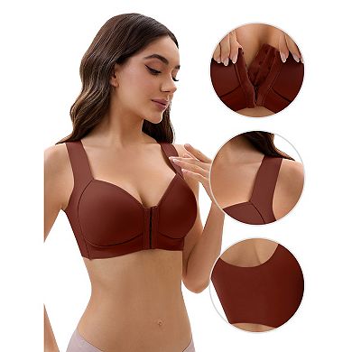 3 Packs Women's Front Closure Push Up Wirefree Wide Straps U Back Tank Bras