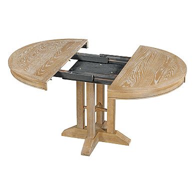 Whisen 5-Piece Farmhouse Dining Set Extendable Round Dining Table Set with 4 Upholstered Chairs