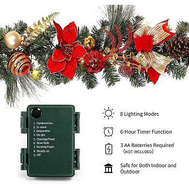 6FT Christmas Garland with Lights, 20 Lights & Timer