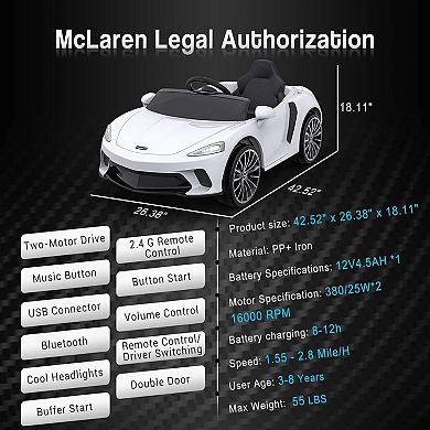 Ride On Car for Kids 12V Battery Powered Sports Car with 2 Speeds, Parent Control