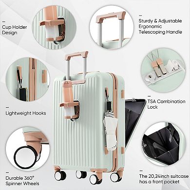 3-Piece Hardside Spinner Luggage Set with USB Port, 20, 24inch with front Opening Design